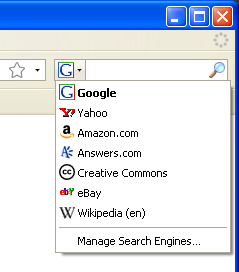 Selecting a search engine in Mozilla Firefox.
